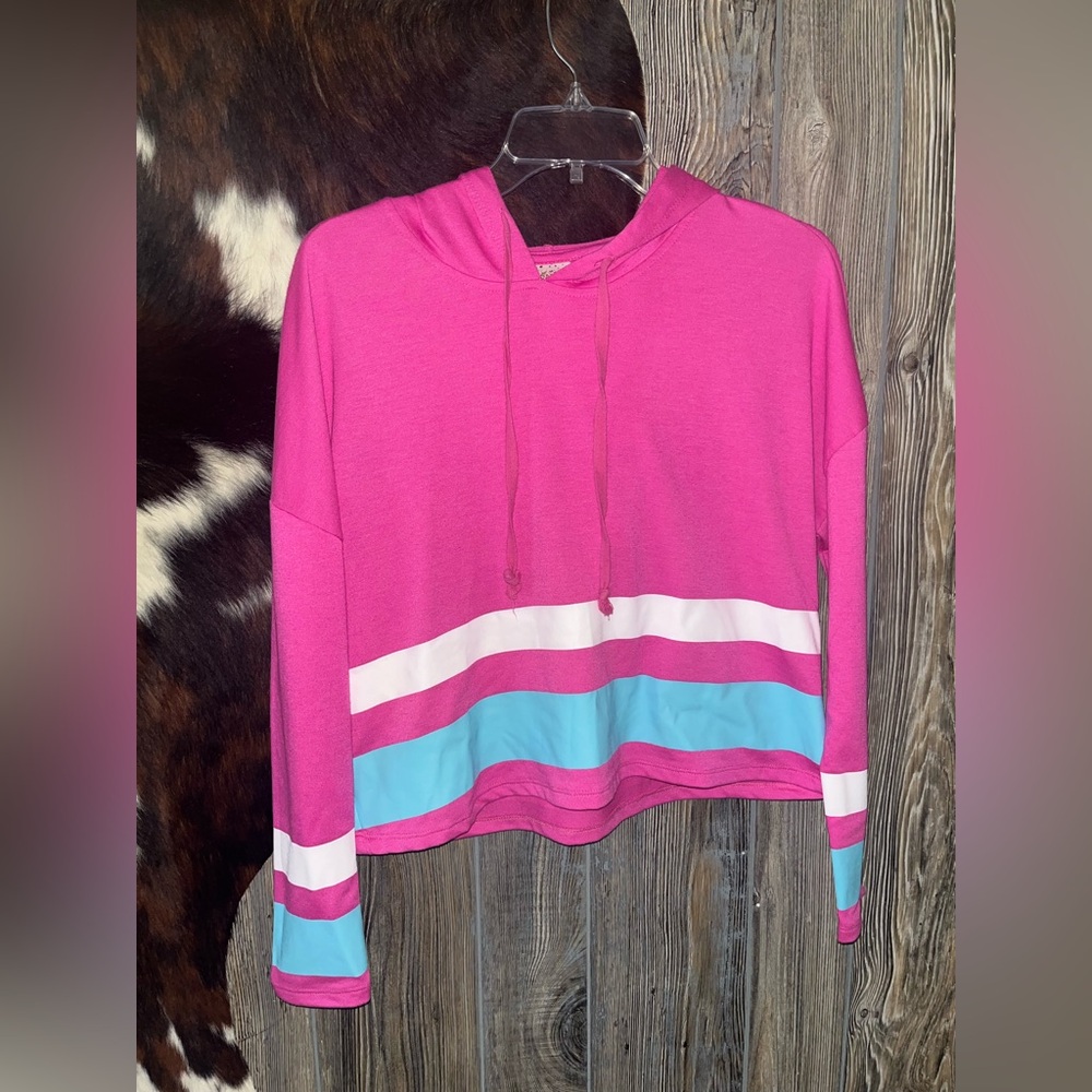 Self esteem size small pink blue and white lightweight cropped hoodie